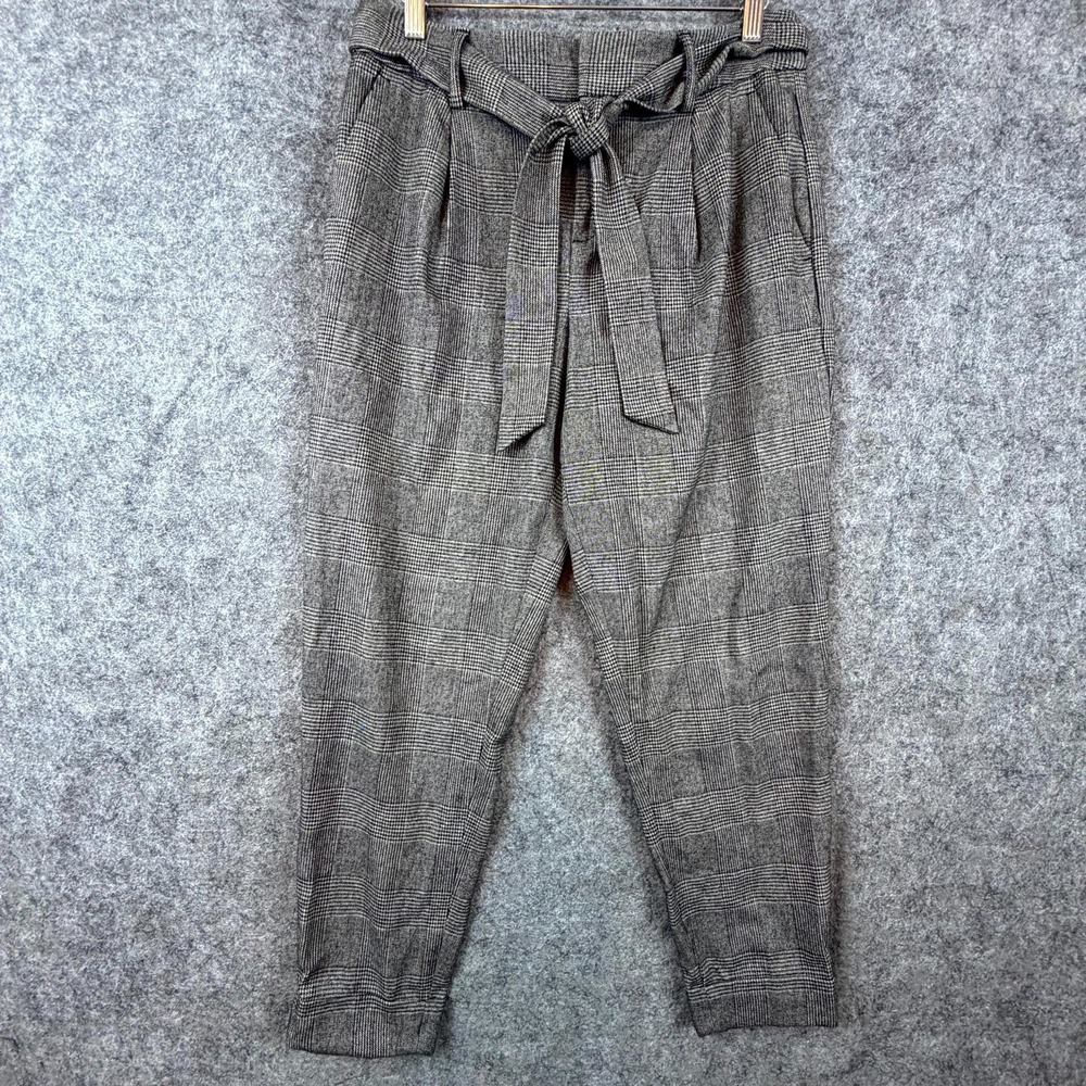 Banana Republic Ankle Pants Womens 4 Black White Houndstooth Career Tie Waist